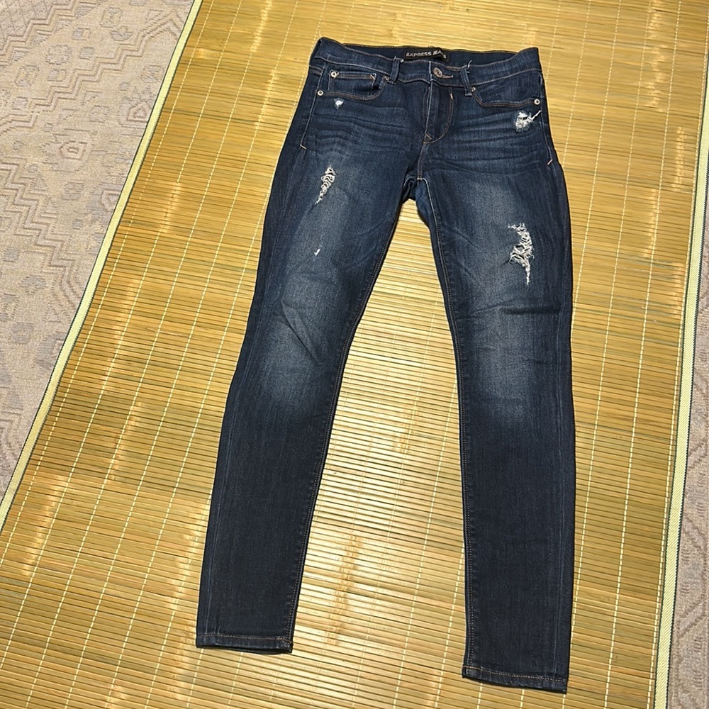 EXPRESS WOMEN LEGGING MID-RISE DISTRESSED JEAN SIZE 4R BLUE COLOR